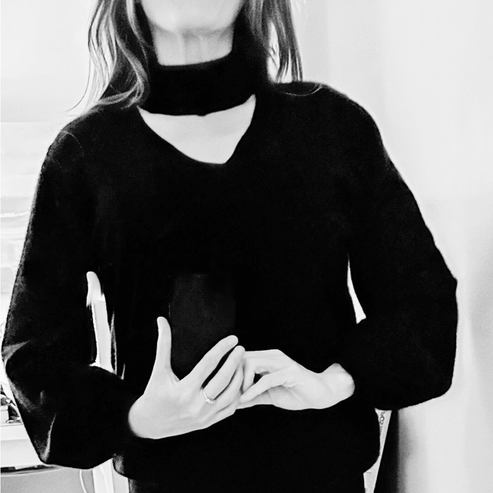 Neiman Marcus Sexy Black Cashmere Cutout Collar Sweater — Super Flattering!